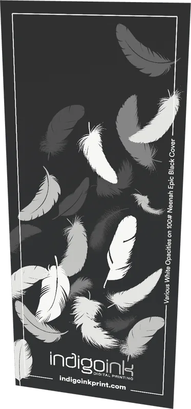 Feather bookmark — feathers in one, two, three and four hits of white ink on black cover stock sample