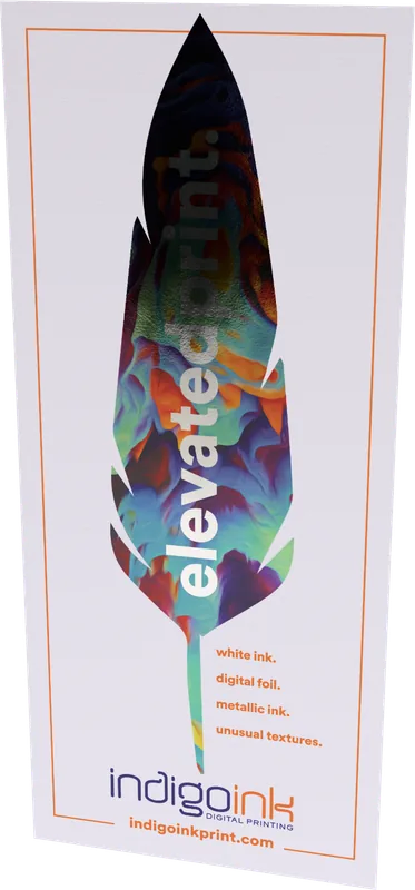 Feather bookmark — full colour artwork printed over a silver foil feather sample