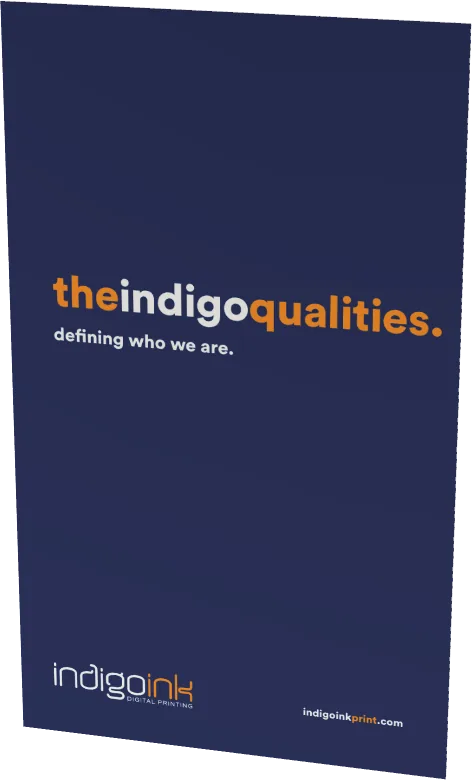 Indigo Qualities brochure — Z-fold sample, cover panel outward