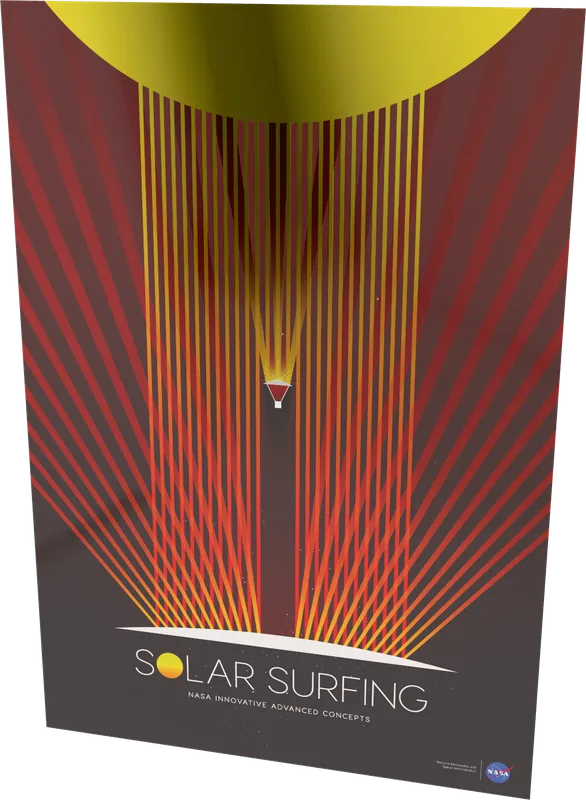 Solar Surfing poster — white ink and process colour on silver board sample