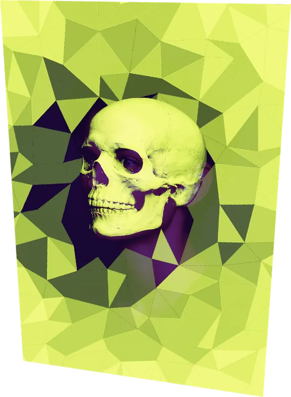 UV Skull portrait under blacklight — the eight-pass Invisible Yellow skull glowing (experimental, AI-generated artwork)